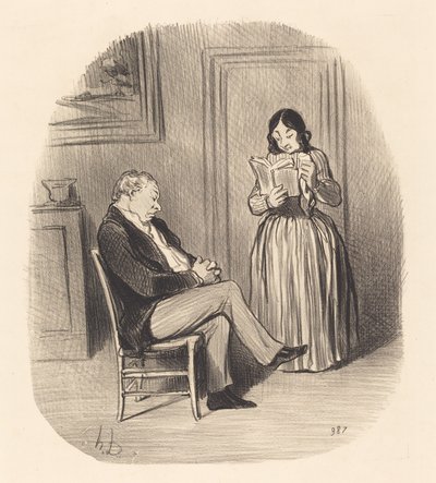 Bourgeois läses, efter middagen, några kapitel... av Honoré Daumier