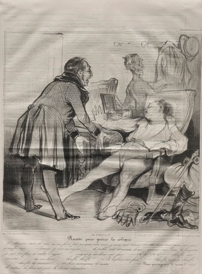 Caricaturana, tallrik 72: Recept för att bota kolik av Honoré Daumier