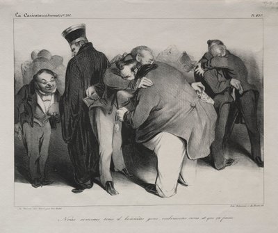 Karikatyr, skylt 439: Vi är alla ärliga män, så låt oss omfamna och bli klara med det, 1834. av Honoré Daumier
