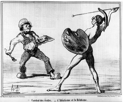 Skolkamp. idealism och realism, hämtat från "" Målningar och salonger", Tecknad serie av Honore Daumier (1808-1879). “Charivari” av Honoré Daumier