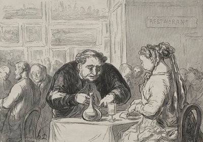 Utställning av konst: på kärleken till konst och kotlettbuffé. av Honoré Daumier