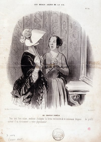 Mode tecknad film. Serie "" The Beautiful Days of Life"": "" En Pamela-hatt..."" den 4 november av Honoré Daumier