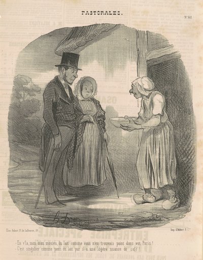 Kvinna med humanitära brev som hänger sig åt mannen ... av Honoré Daumier
