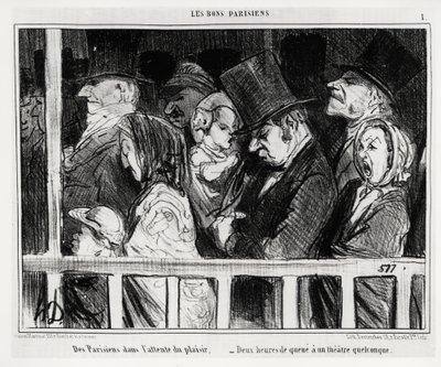 Bra parisare: parisare som väntar på skoj, två timmars svans har någon form av teater. Illustration av Honore Daumier (1808-1879), publicerad i "" Charivari", daterad 5 mars av Honoré Daumier