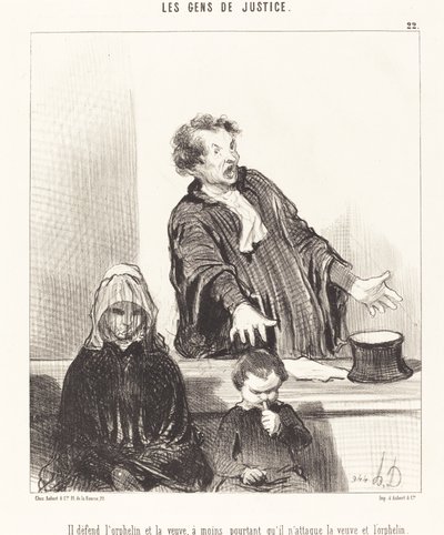 Han försvarar den föräldralösa och änkan, om inte... av Honoré Daumier