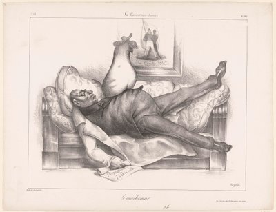 Karikatyr av Gilbert du Motier, Marquis de la Fayette, under en mardröm Le cauchemar (titel på objekt) av Honoré Daumier