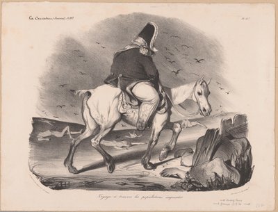 Karikatyr av Ludvig Filip I, Frankrikes kung till häst bland liken Voyage à travers les populations empressées (titel på objekt) av Honoré Daumier