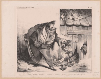 Karikatyr av kung Ludvig Filip I av Frankrike som en bandit Petits! petits! petits! (...) Venez donc dindons! (titel på objekt) av Honoré Daumier