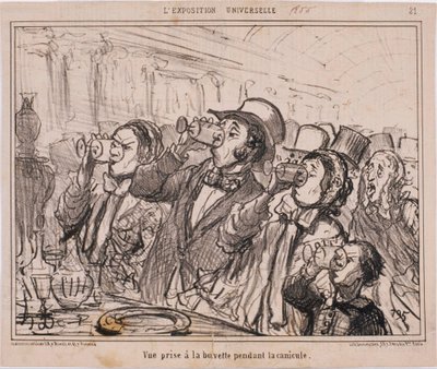 The Universal Exhibition - Utsikt tagen vid förfriskningsbaren under värmeböljan av Honoré Daumier