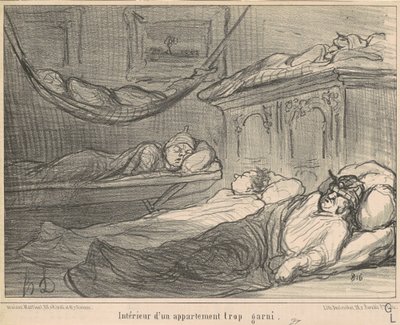 Interiören i en överfylld lägenhet... av Honoré Daumier