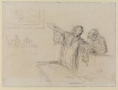 La Defense, ca 1865 (penna & bläck och wc på papper) av Honoré Daumier