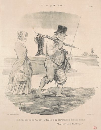 Hustrun borde följa sin man... av Honoré Daumier