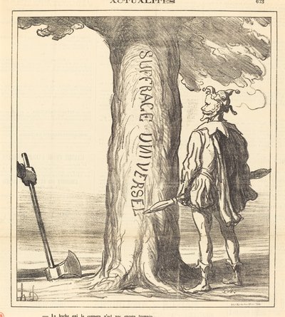 Yxan som ska hugga den är ännu inte härdad av Honoré Daumier