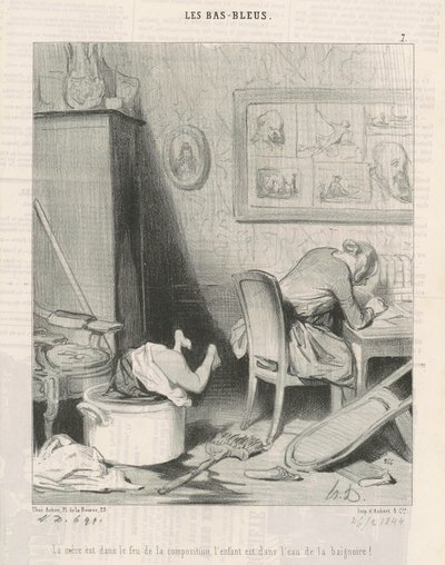 Mamman i kompositionens eld, barnet är i badkarets vatten! av Honoré Daumier