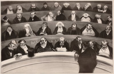Le Ventre législatif. Aspects des bancs ministériels de la chambre improstituée de 1834 / Den lagstiftande magen. Vy över skåpsbänkarna i den icke-prostituerade kammaren från 1834. 1834 av Honoré Daumier
