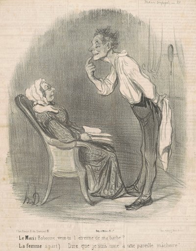 Maken. Bobonne, vill du ha mitt skäggs present? av Honoré Daumier