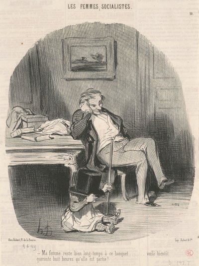 Min fru stannar länge på denna bankett... av Honoré Daumier