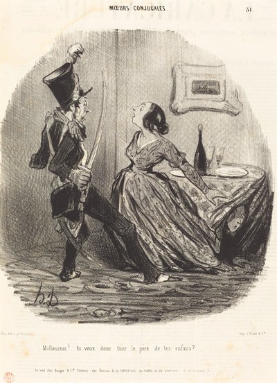 Olyckligt! så du vill döda pappan till dina barn? av Honoré Daumier
