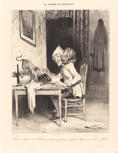 Monsieur Coquelet... delar med sig av sin... lunch av Honoré Daumier