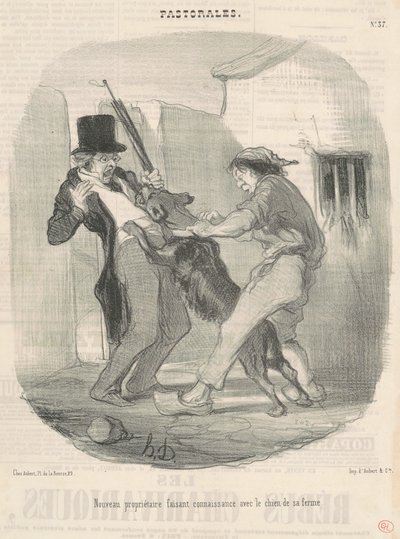 Ny ägare lär känna hunden... av Honoré Daumier