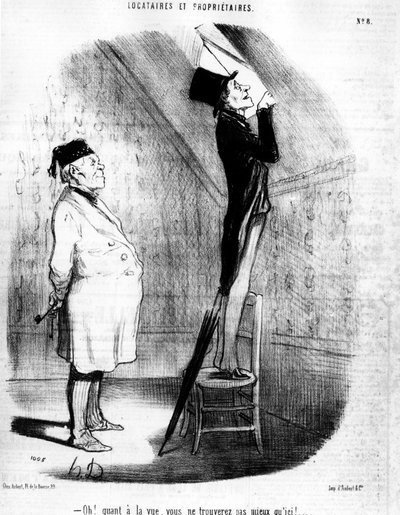Åh! När det gäller utsikten kan du inte hitta något bättre än här!.... , hämtat från "Tenants et Owners", tecknad serie av Honore Daumier (1808-1879). "Charivari" av Honoré Daumier