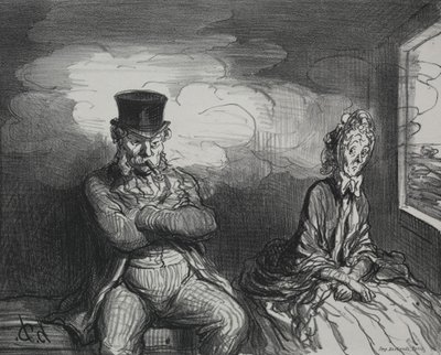 På tåget: En trevlig följeslagare av Honoré Daumier