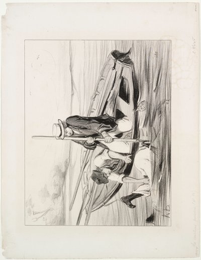 Parisian Boatmen, skylt 14: Man överbord av Honoré Daumier
