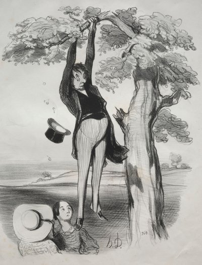 Pastorales, skylt 2: Farorna med att skaka ett plommonträd för kraftigt..., 1845. av Honoré Daumier