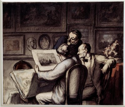 Tryckälskare. Akvarell, gouache och svart penna, penna och bläck av porslin av Honore Daumier (1808-1879). Sol. 0,26 x 0,31 Musee d