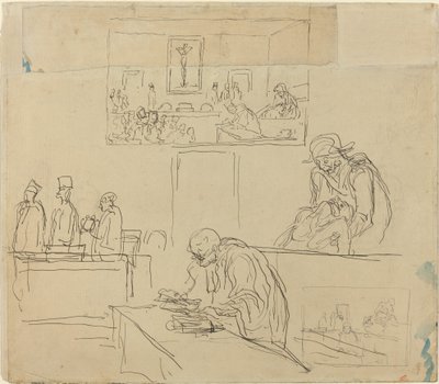 Scen för tribunalen (domen) av Honoré Daumier