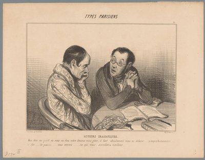 Writer råder kollega att bli av med sin fru Dramatiska författare (titel på objekt) Parisiska typer (serietitel) Typer Parisiens (serietitel på objekt) av Honoré Daumier