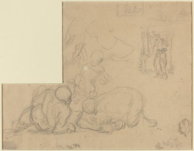 Studieark med två stora män på marken av Honoré Daumier