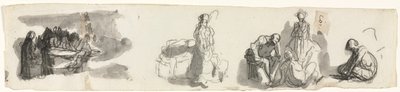 Studieark med en grupp av fyra figurer till höger (recto) av Honoré Daumier