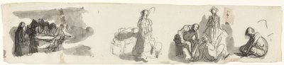 Studieark med en grupp av fyra figurer till höger, tredje kvartalet 1800-talet. av Honoré Daumier