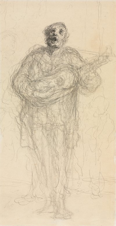 Singing Guitarist recto, Reclining Woman Leaning on Her Arm verso, 185560. av Honoré Daumier