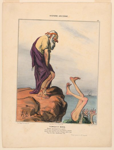 Telemachus och mentor, skylt 29 från den antika historien av Honoré Daumier