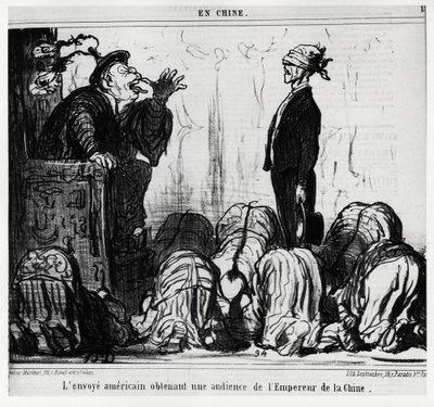 Det amerikanska sändebudet får en audiens från kejsaren av Kina. I serien En Chine, illustration av Honore Daumier (1808-1879), publicerad i "" Charivari", daterad 21 oktober av Honoré Daumier