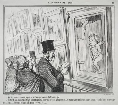 Utställningen 1859 (skylt 11): Kom hit, min vän, jag tycker inte att denna målning är vacker av Honoré Daumier