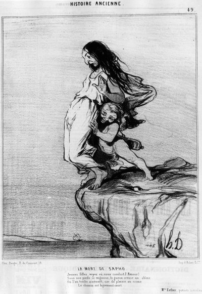 Saphos (Sappho) död. "" Ung dam, se eller led oss Kärlek! Under våra fötter så söta, gueux gräver en abime, eller vi faller lätt; ty från nöje till brott är vägen mycket kort.” Serie de l