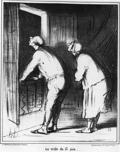 Aftonen den 13 juni..., tecknad av Honore Daumier (1808-1879). “Charivari” av Honoré Daumier