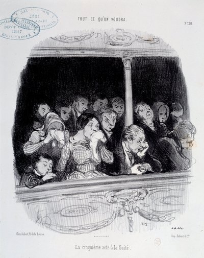 Den femte akten har Gaite Expressions av publikens ansikte under showen (tristess, trötthet, desinteret) Karikatyr av Honore Daumier (1808-1879). 1800-talsmuseet Carnavalet i Paris av Honoré Daumier