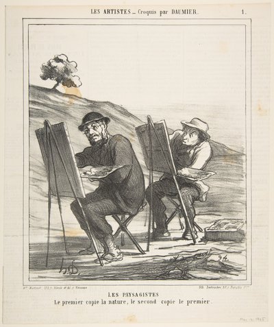 Landskapsmålarna, den första kopian naturen, den andra kopian den första, från..., 12 maj 1865. av Honoré Daumier