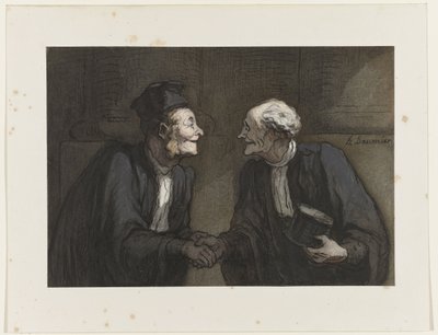 Två advokater skakar hand, ca 1840 av Honoré Daumier