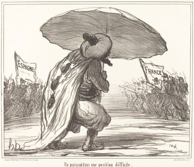 Ett parasoll i en svår position av Honoré Daumier