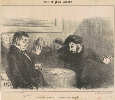 En kommitté som lyssnar på läsningen av en tragedi av Honoré Daumier