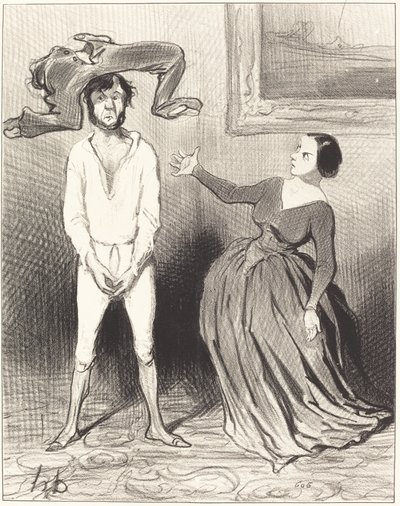 En kvinna som jag... sätter tillbaka en knapp?... av Honoré Daumier