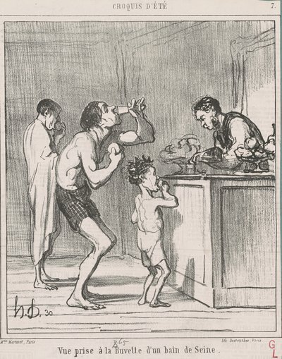 Utsikt tagen vid förfriskningsbaren i ett bad av Honoré Daumier