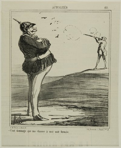 "-Vad synd att jag inte får gå ut och jaga", platta 180 från Actualitiés av Honoré Victorin Daumier