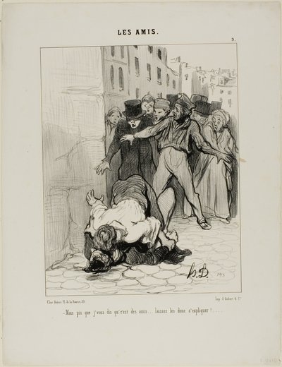 "- Men jag säger dig, de är vänner.... de uttrycker sig bara för varandra," plansch 9 från Les Amis av Honoré Victorin Daumier