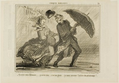 "- Oroa dig inte, Eleonore ... det är ingenting, det är bara en liten vind som tillkännager vårens ankomst," platta 34 från Croquis Parisiens av Honoré Victorin Daumier